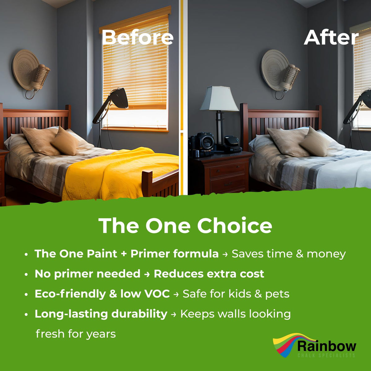 The One room scene shows versatile interior and exterior use.