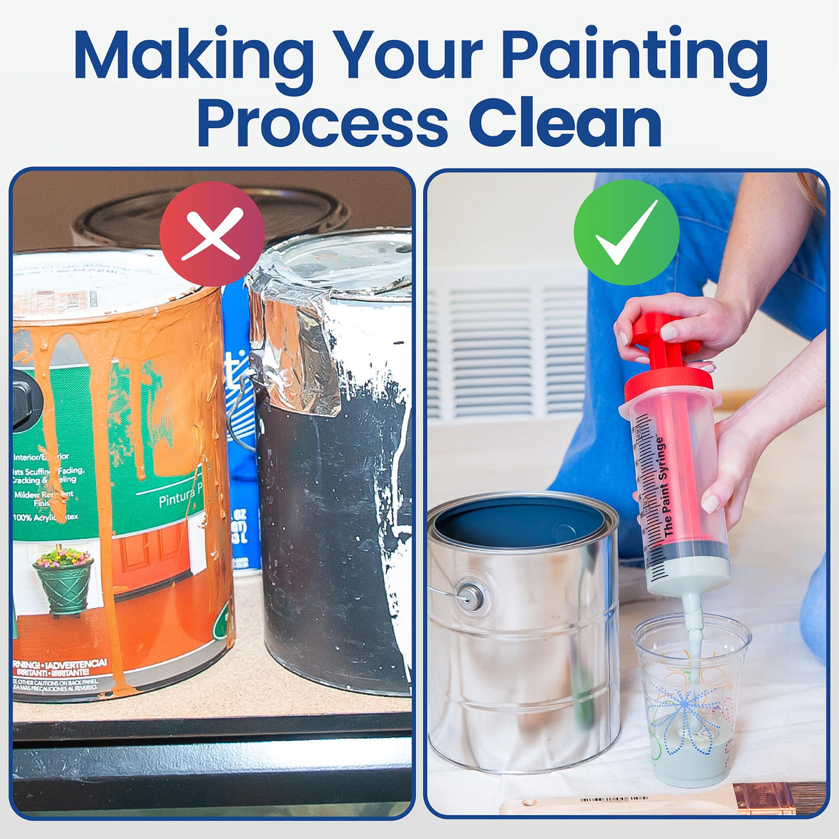 Loading from a paint can with the wide nozzle reduces spills.