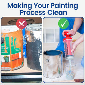 Loading from a paint can with the wide nozzle reduces spills.