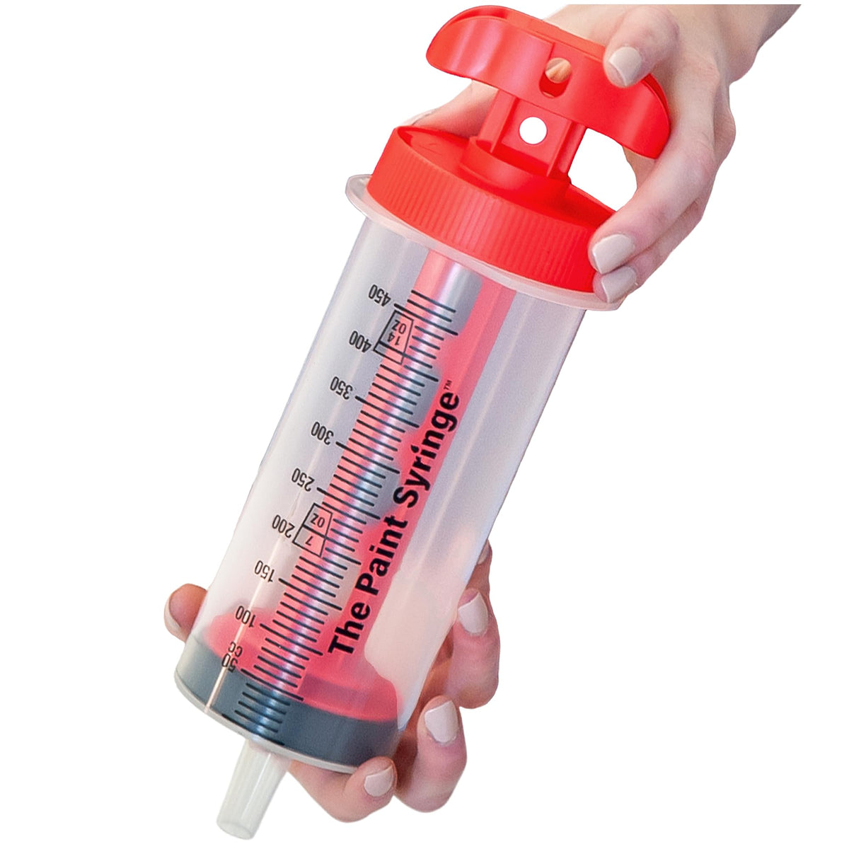 The Paint Syringe Large 500ml with lid and wide nozzle enables precise, mess-free dispensing.
