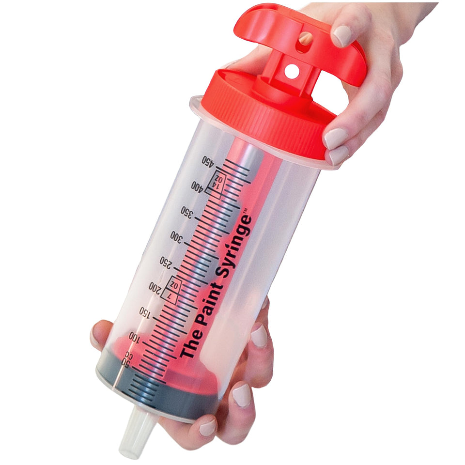 The Paint Syringe Large 500ml with lid and wide nozzle enables precise, mess-free dispensing.