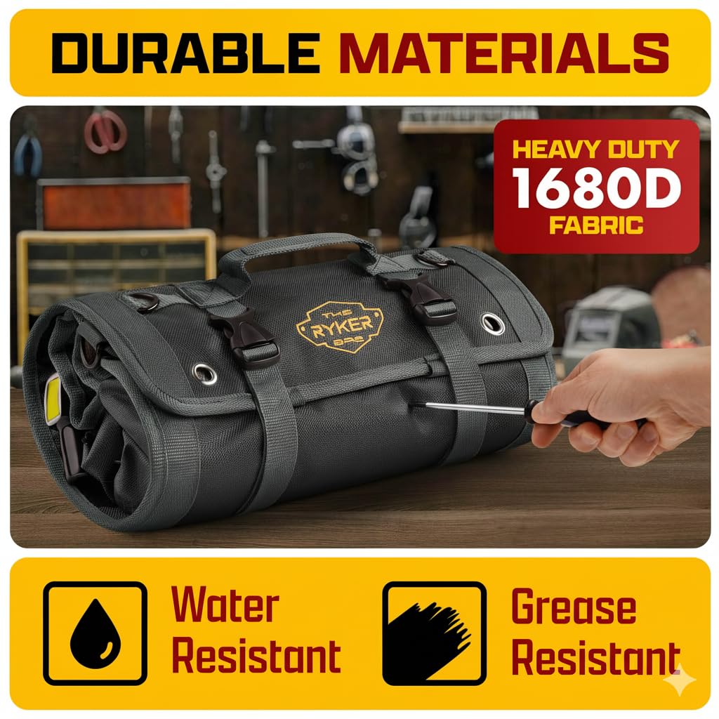 The Ryker Bag has two large pouches and a wrench roll for added organization.