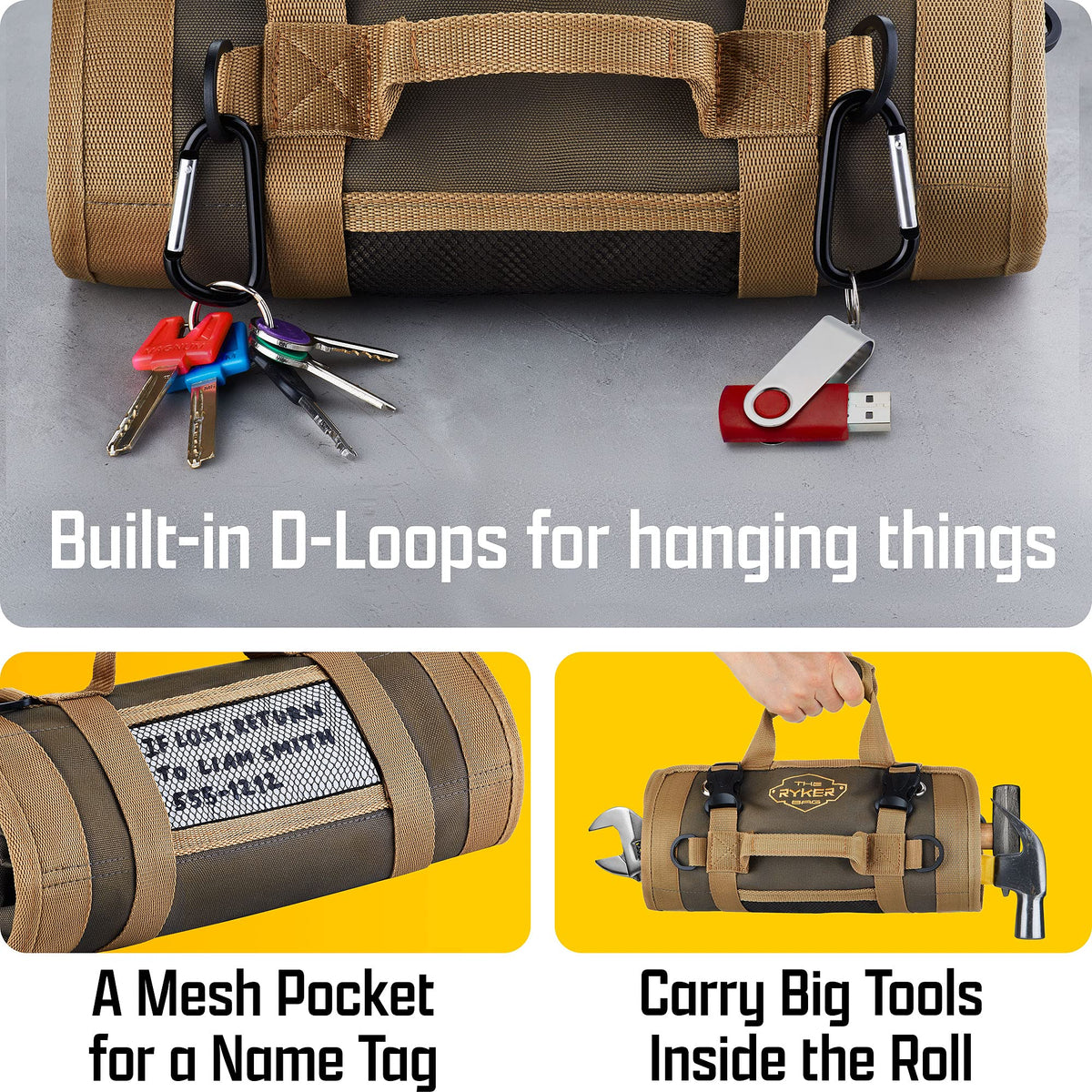 The Ryker Bag roll-up tool bag organizer shown as a practical gift for dad.
