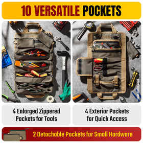 The Ryker Bag shows four large compartments for organized tools.