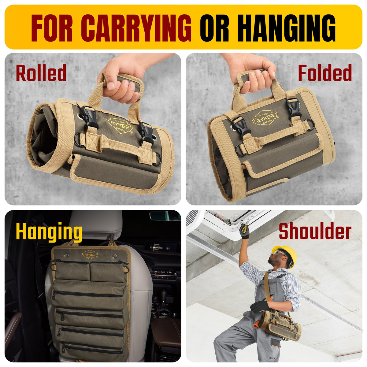 The Ryker Bag fits in your car or garage for quick access.