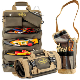 The Ryker Bag roll-up tool bag open pockets for quick access.