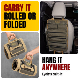 The Ryker Bag's roll-up design saves space and simplifies transport.