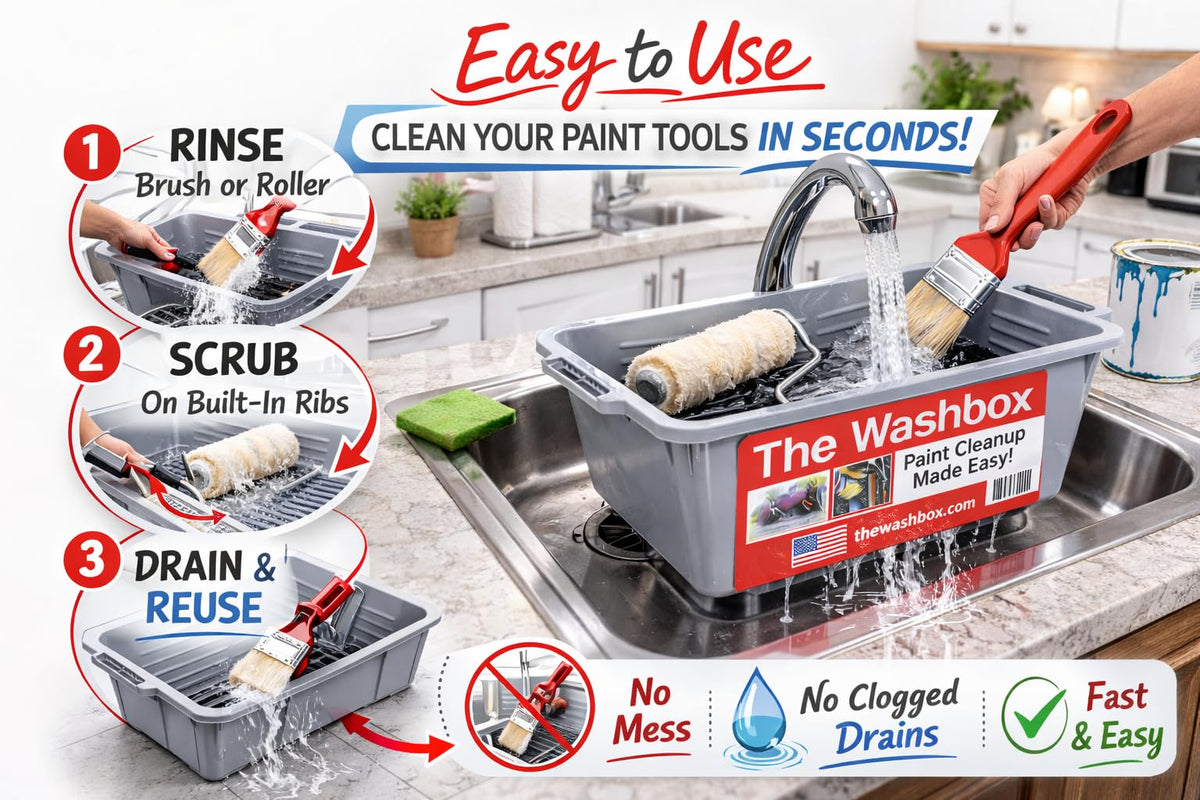 The Washbox debris filter drains paint debris away while you rinse.