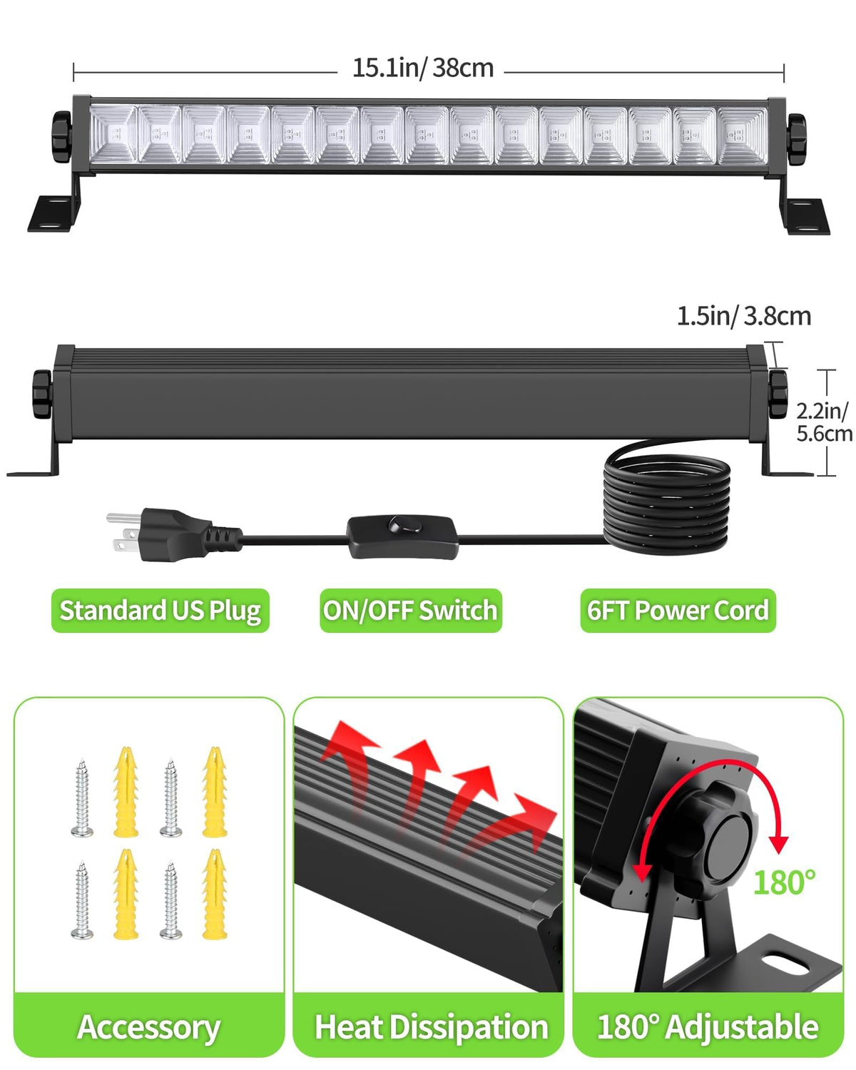 THECHAM 42W black light bar mounted for Halloween decor with dramatic glow.