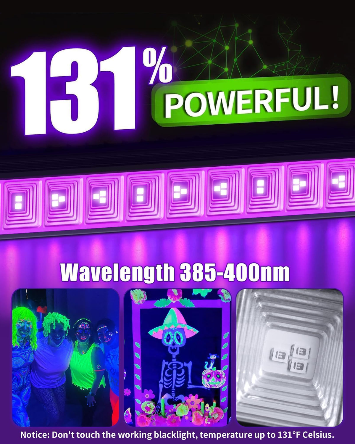 THECHAM 42W black light bar side view shows flexible placement for room decor.