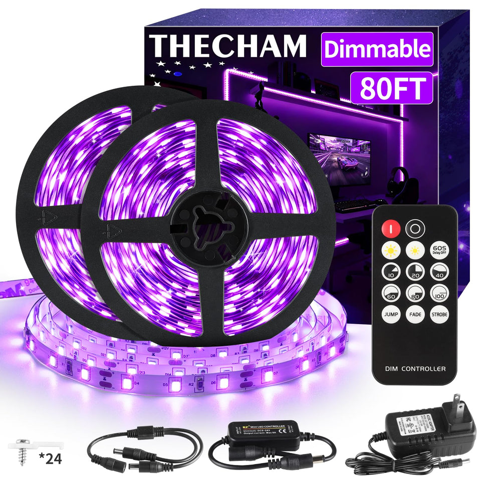THECHAM remote control for black light strip enabling quick brightness and mode changes.
