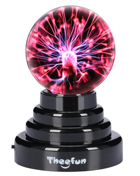 Theefun Plasma Ball 3-Inch glows with colorful bolts for a playful desktop display.