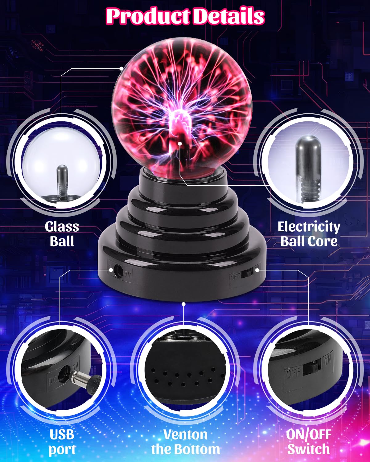 Theefun plasma ball battery-powered option provides cordless portability.