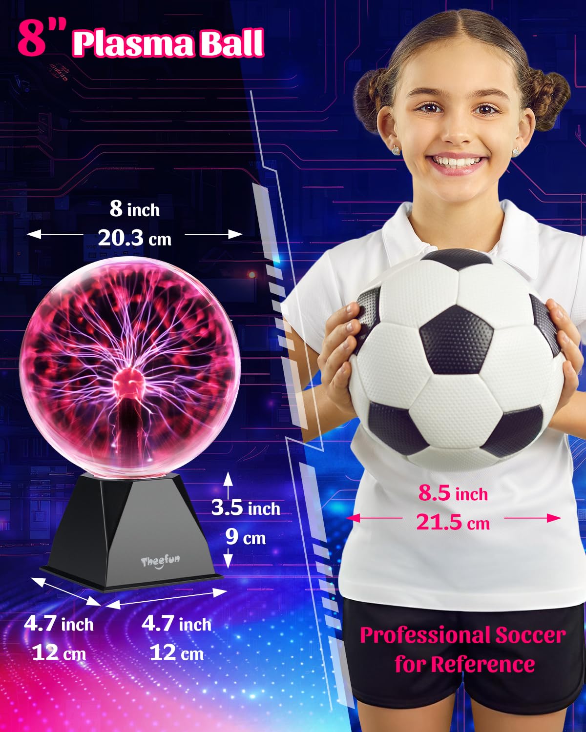 Theefun plasma ball operates via included 12V adapter for safe, eco-friendly use.
