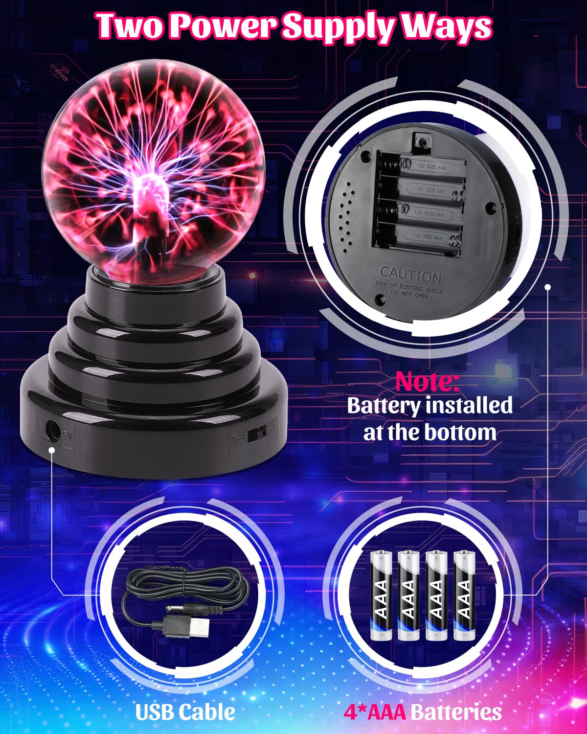 Theefun Plasma Ball USB-powered for easy desk use.