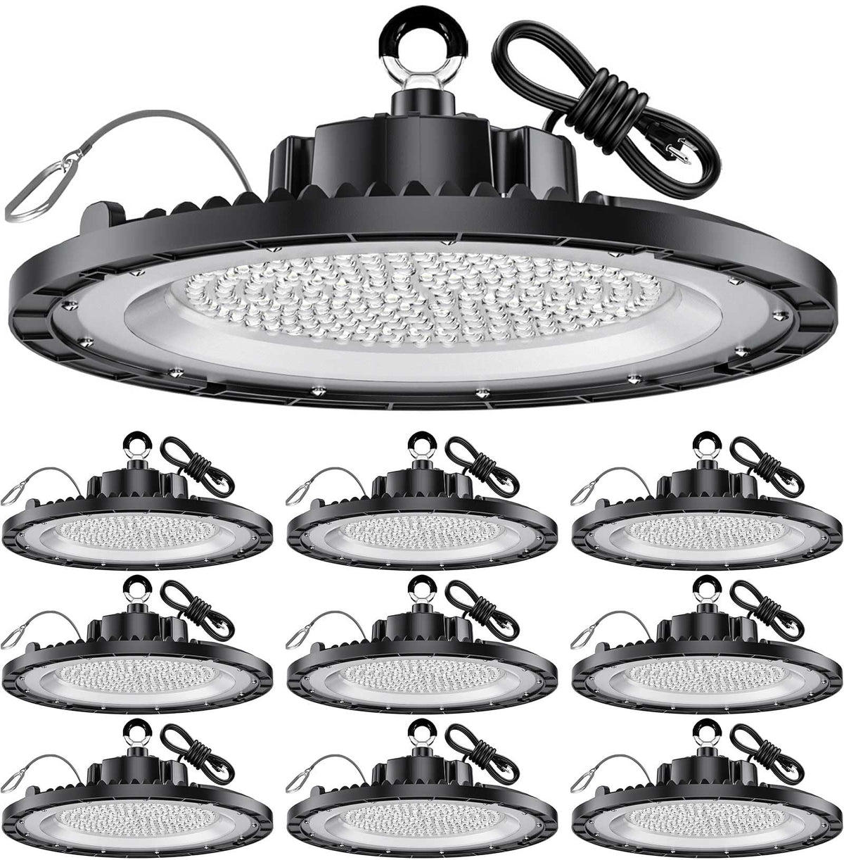 THELUX 200W UFO High Bay Light, front view, delivers bright, even coverage for large workspaces
