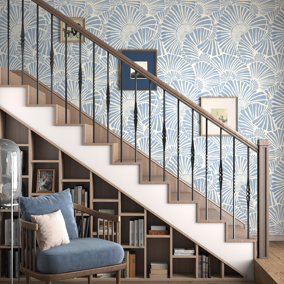 Theper blue stripes protect walls while creating a stylish kitchen backsplash look