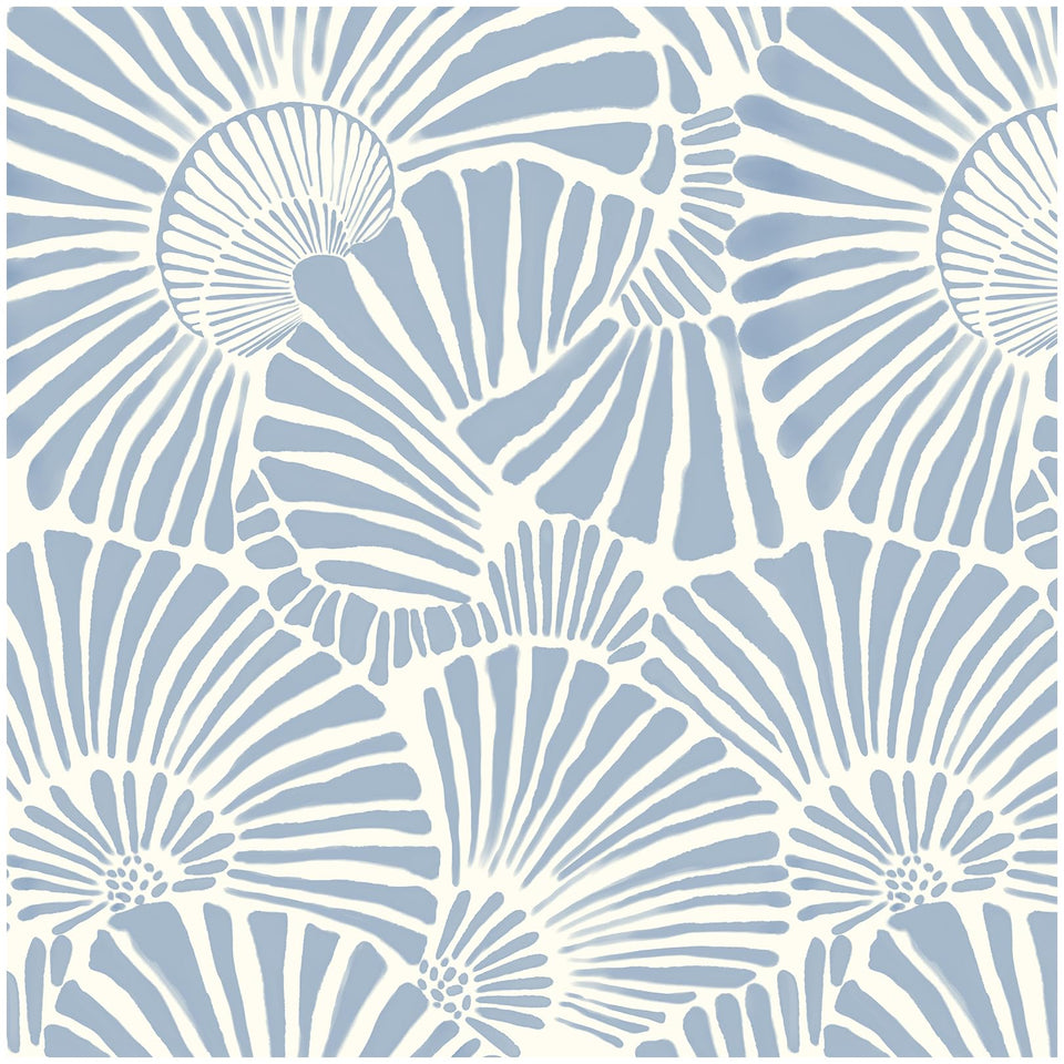 Theper white and blue wallpaper seashell stripe adds coastal texture to walls