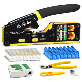 Therathy RJ45 crimp tool kit with pass-through design enables faster cable prep