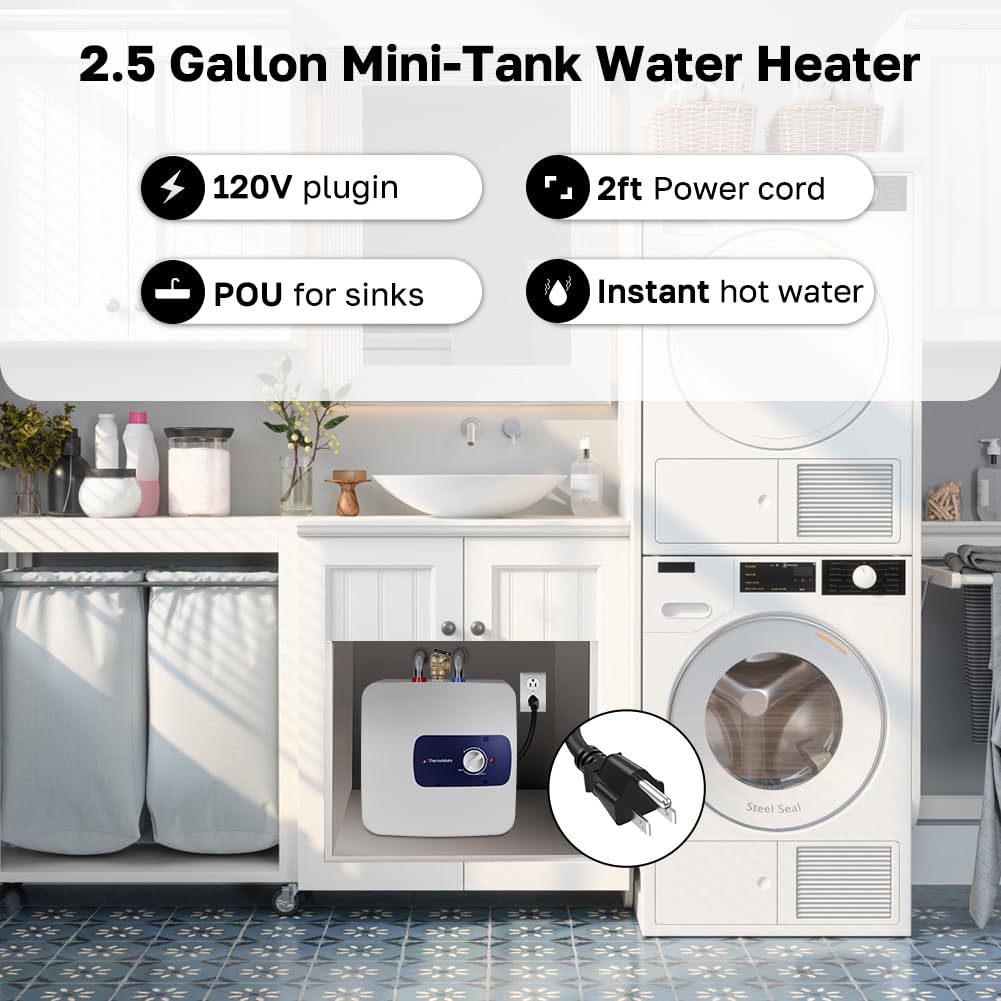 ThermoMate ES250 compact tank design saves space under cabinets.