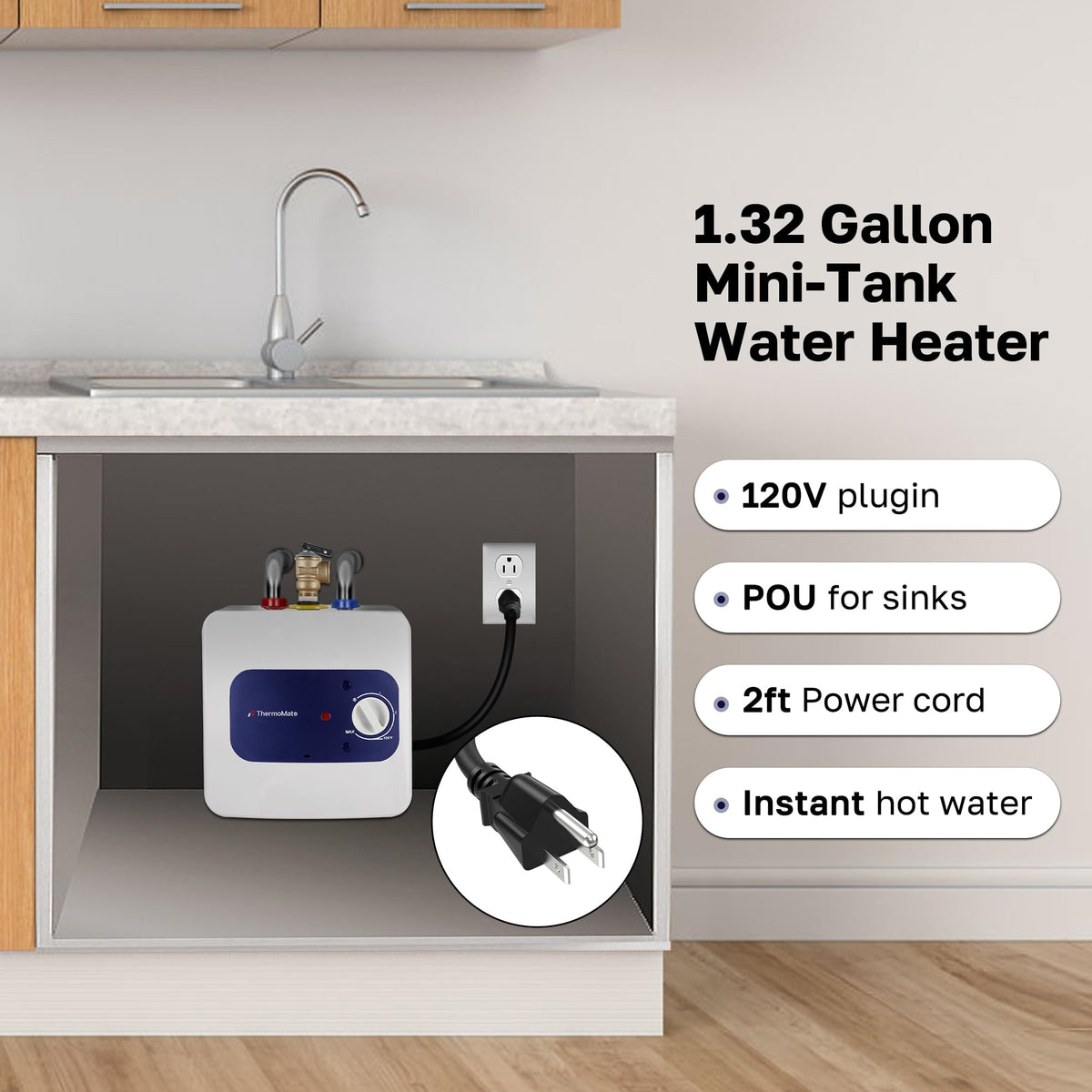 ThermoMate Mini Tank compact design fits tight under-sink spaces with ease.