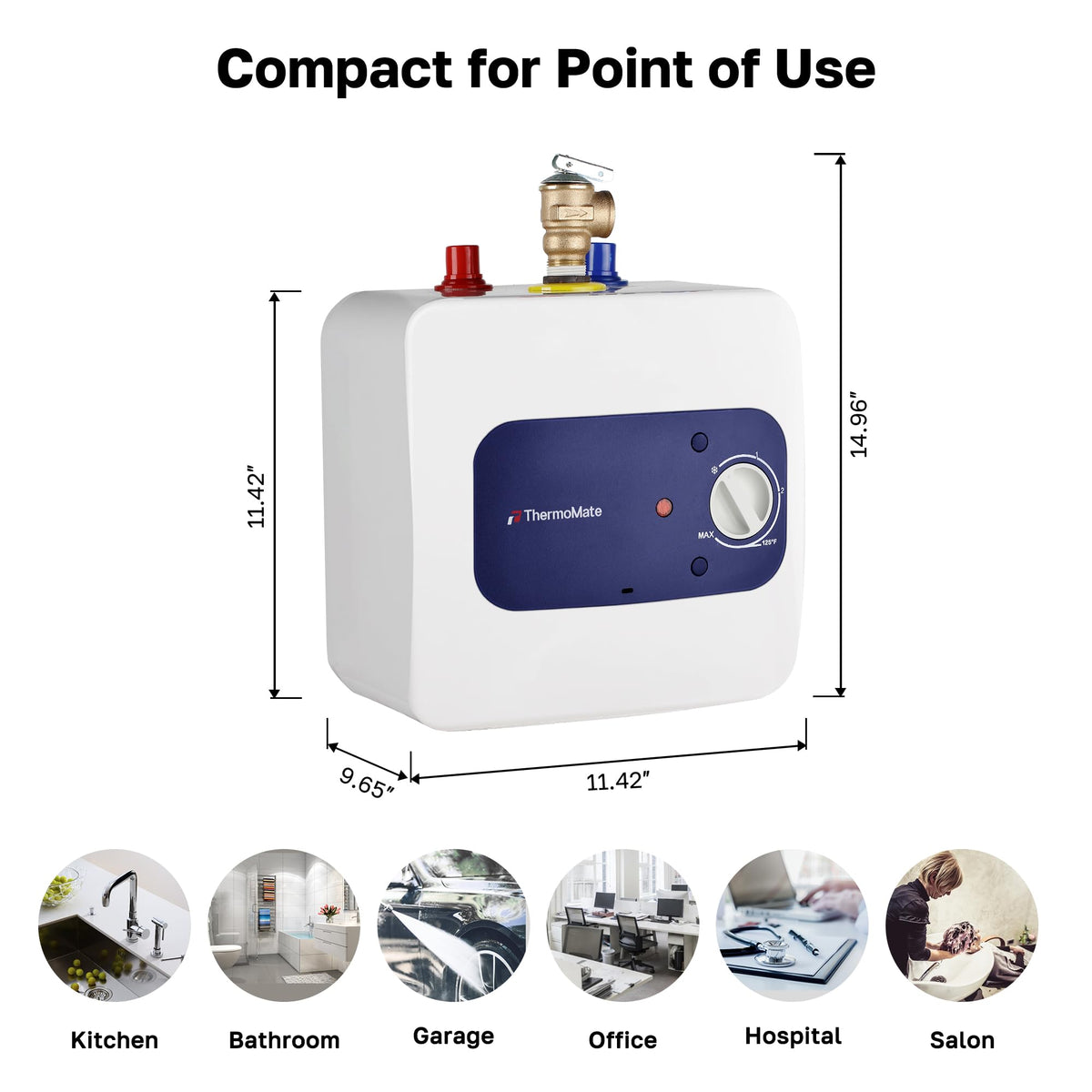ThermoMate Mini Tank stainless heating element delivers reliable hot water.