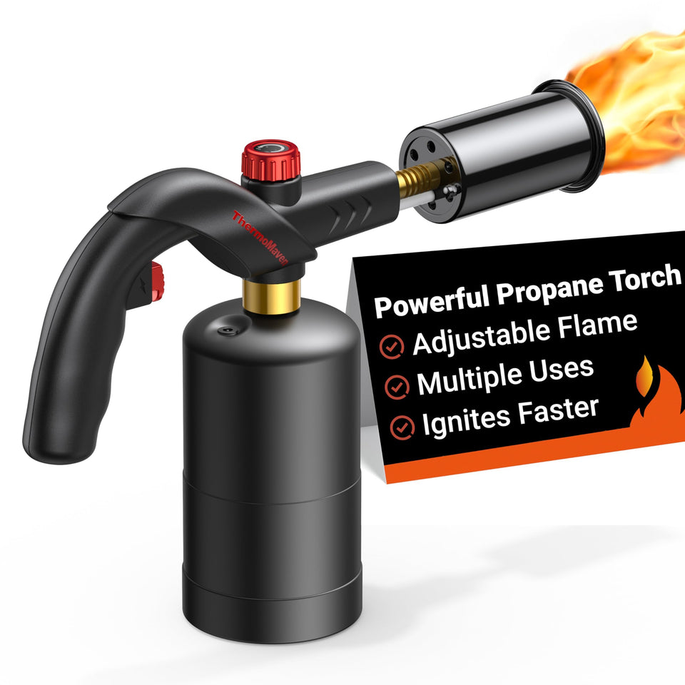 ThermoMaven culinary torch angled nozzle enables precise searing.