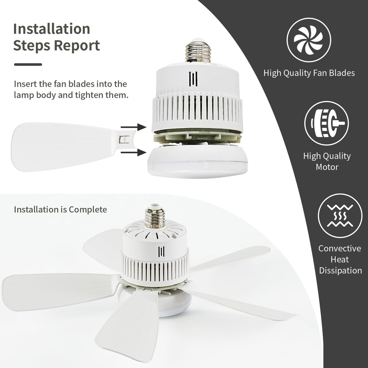 Therqo socket light fan screw-in design fits standard sockets securely.