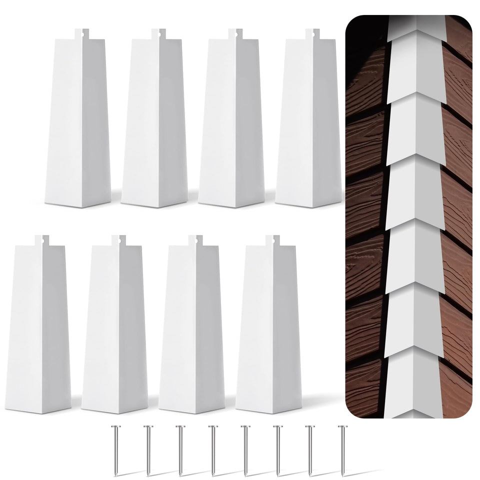 Therwen 8-inch outside corner cap in white for durable siding with clean edges.