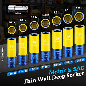 Thinkpro 17mm impact lug nut socket with anti-scratch sleeve for wheel protection.