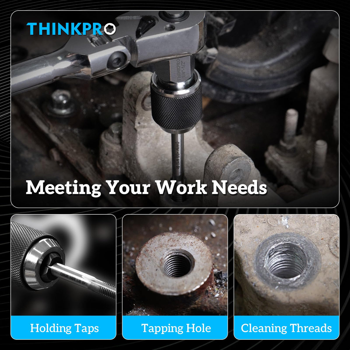 Knurled grip enables one-handed operation in tight spots.