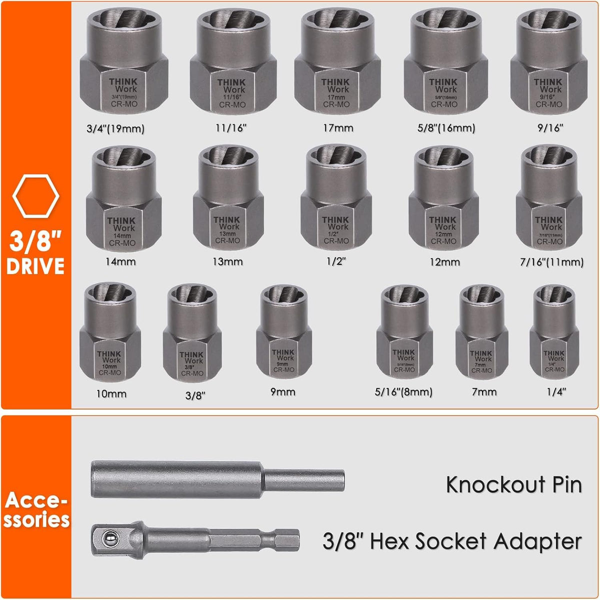 THINKWORK 3/8-drive lug nut remover showing durable bite on rusted fasteners.