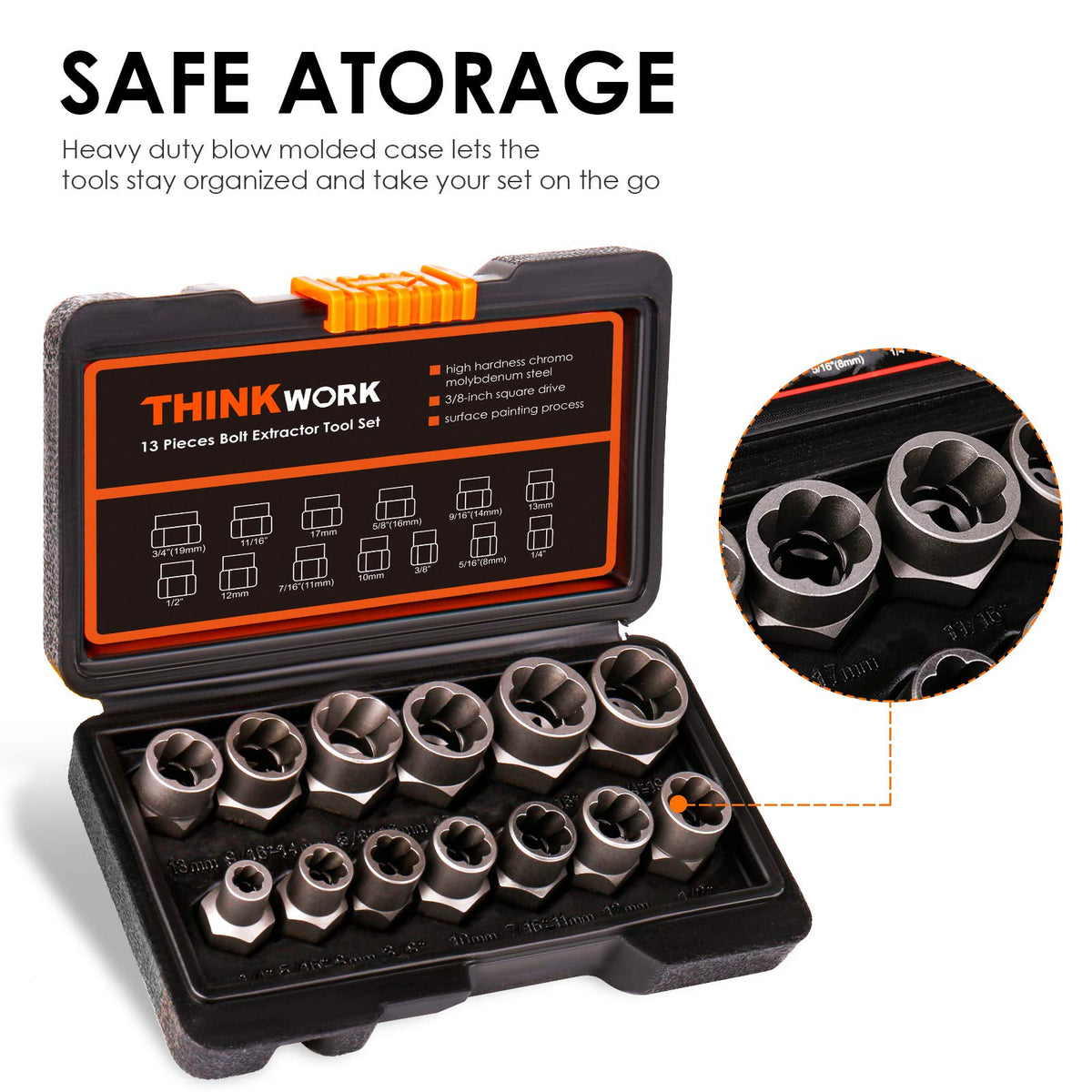 THINKWORK blow-molded case keeps the extractor set organized and portable.