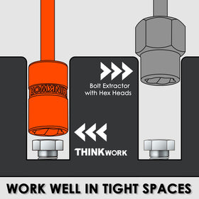 THINKWORK slim-design extractor fits into narrow bolt heads for hard-to-reach fasteners