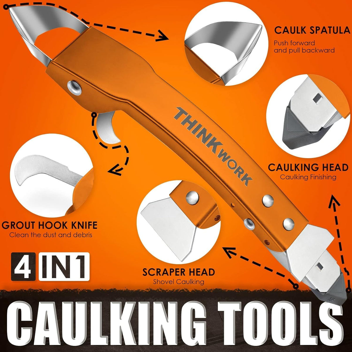 THINKWORK Caulking Tool Kit durable stainless steel stands up to daily DIY use.