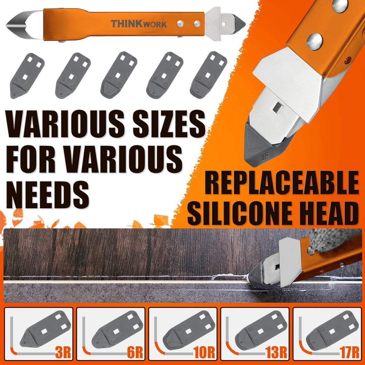 THINKWORK Caulking Tool Kit silicone pads collection with radii for versatile applications.