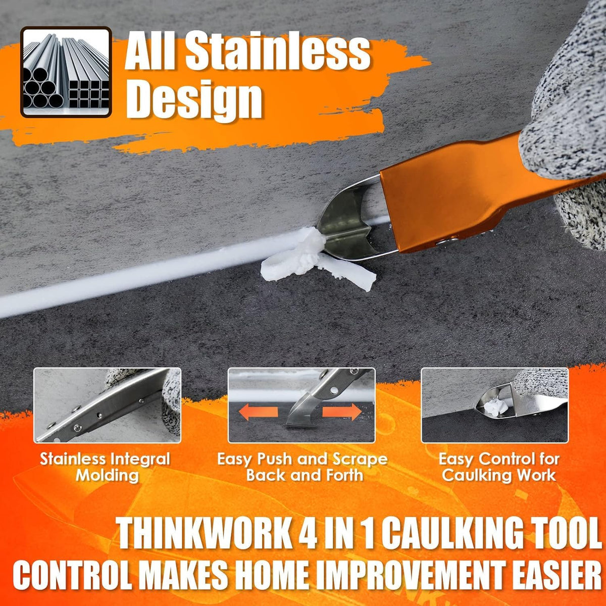 THINKWORK Caulking Tool Kit silicone spreader delivers smooth grout with even pressure.