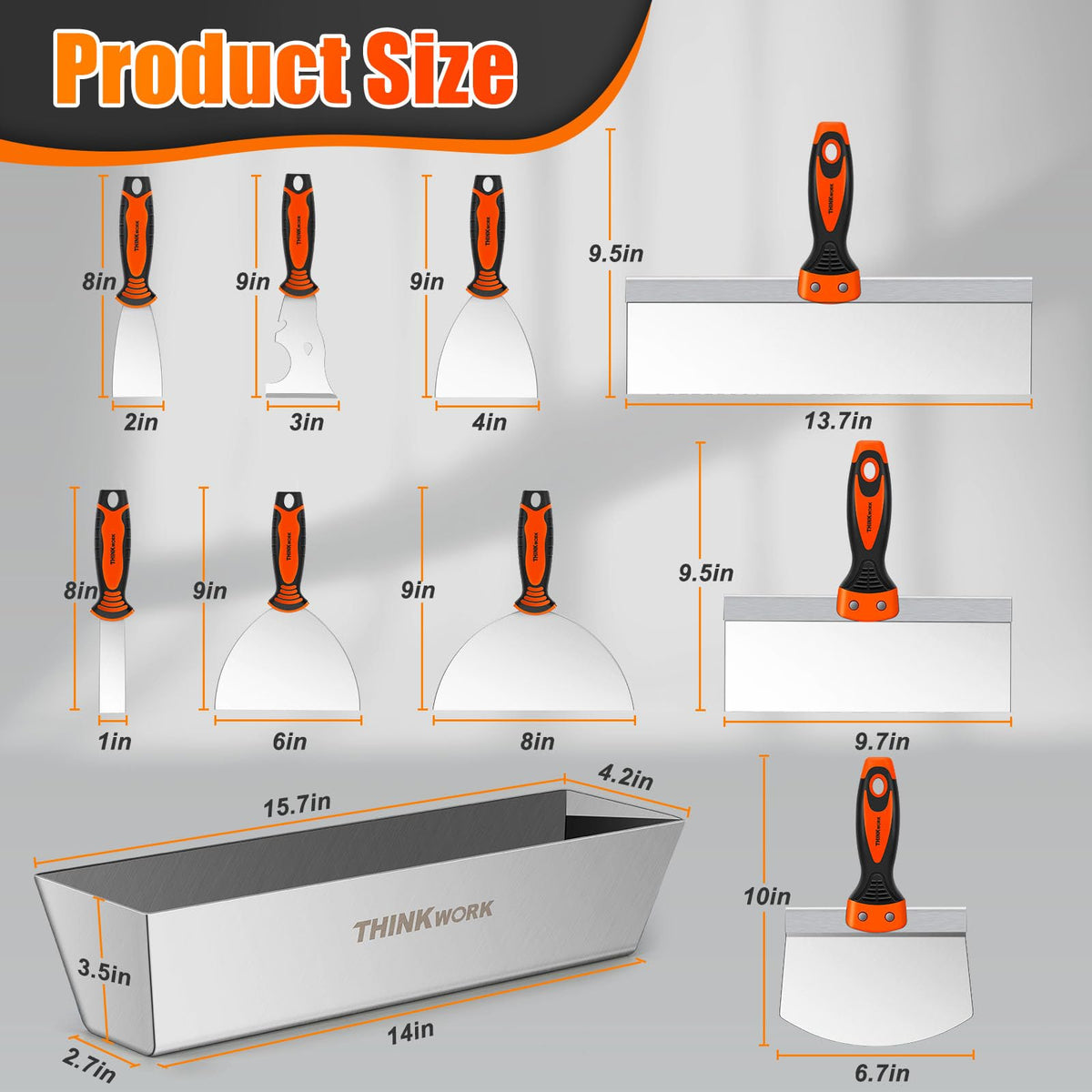 THINKWORK 2-inch putty knife for tight spaces and skim coats.