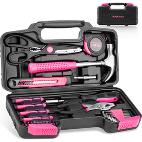 THINKWORK Pink Tool Set contents shown for versatile home repairs