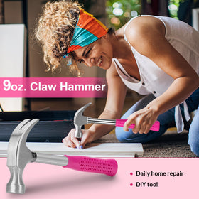 THINKWORK Pink Tool Set hammer with comfortable grip for home projects