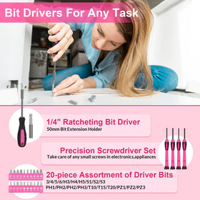 THINKWORK Pink Tool Set tape measure ready for quick measurements
