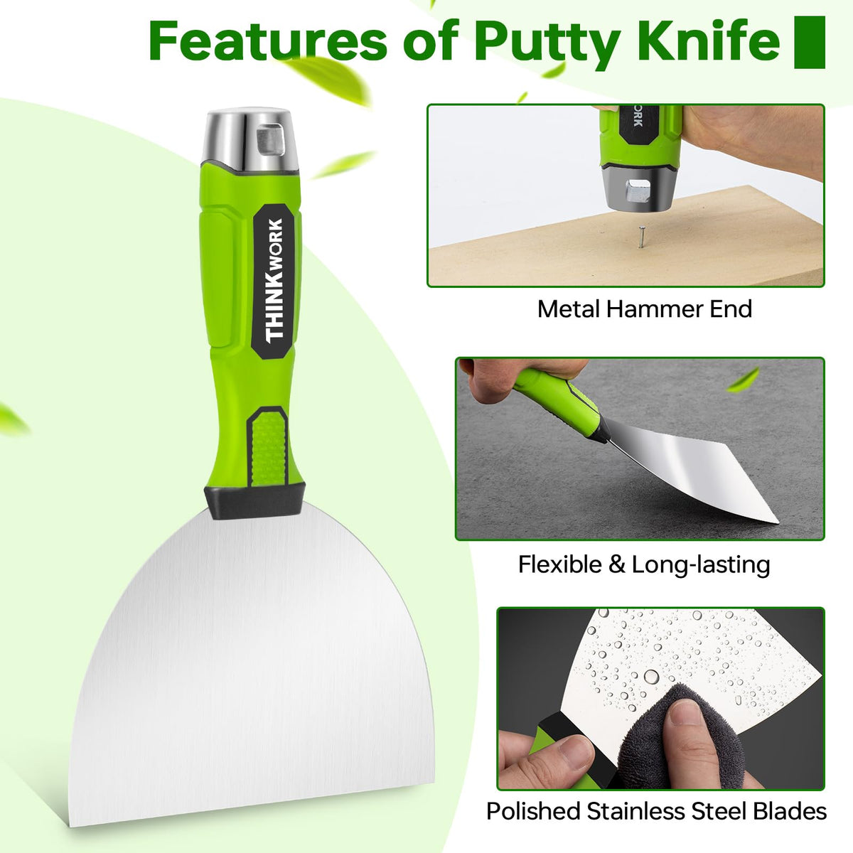 Thinkwork putty knife 4in offers durable smoothing and wide coverage