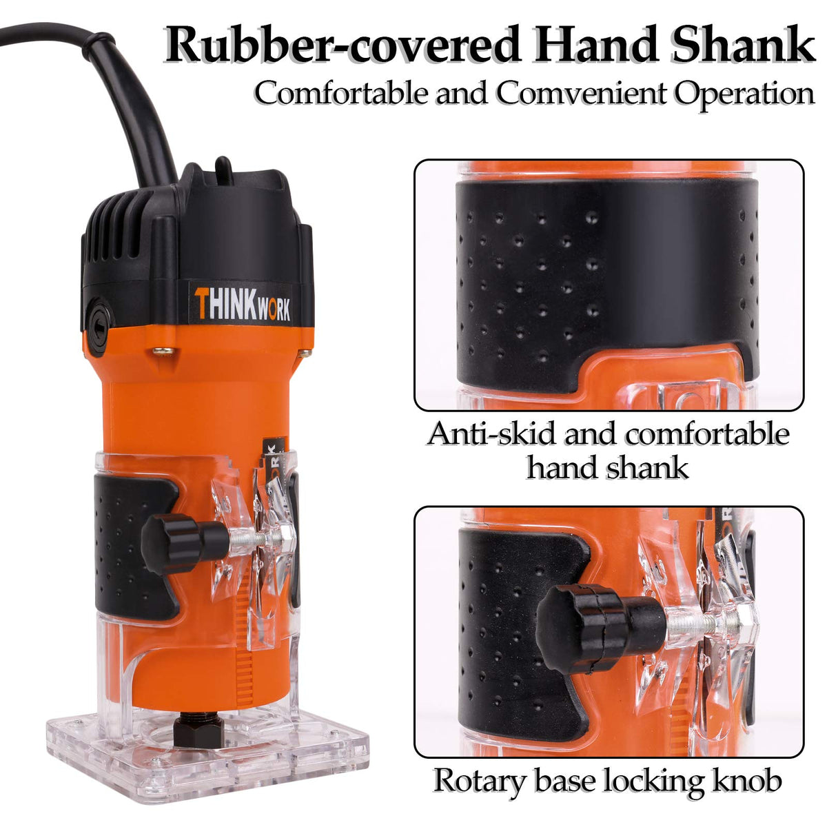 THINKWORK Router Tool depth adjustment illustrates precise depth control.