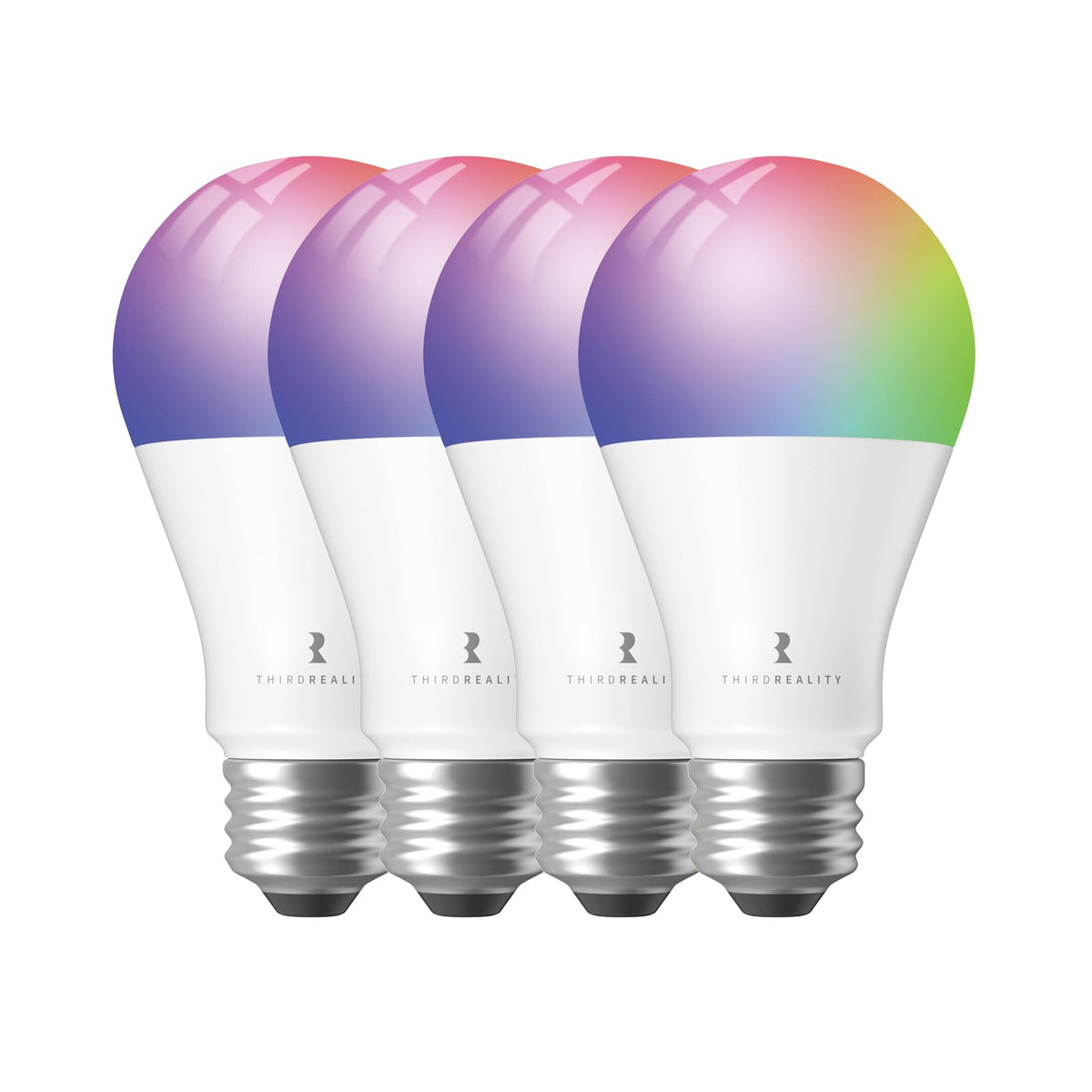 ThirdReality ZL1 four-pack bulb close-up showing vivid RGBW colors for mood lighting