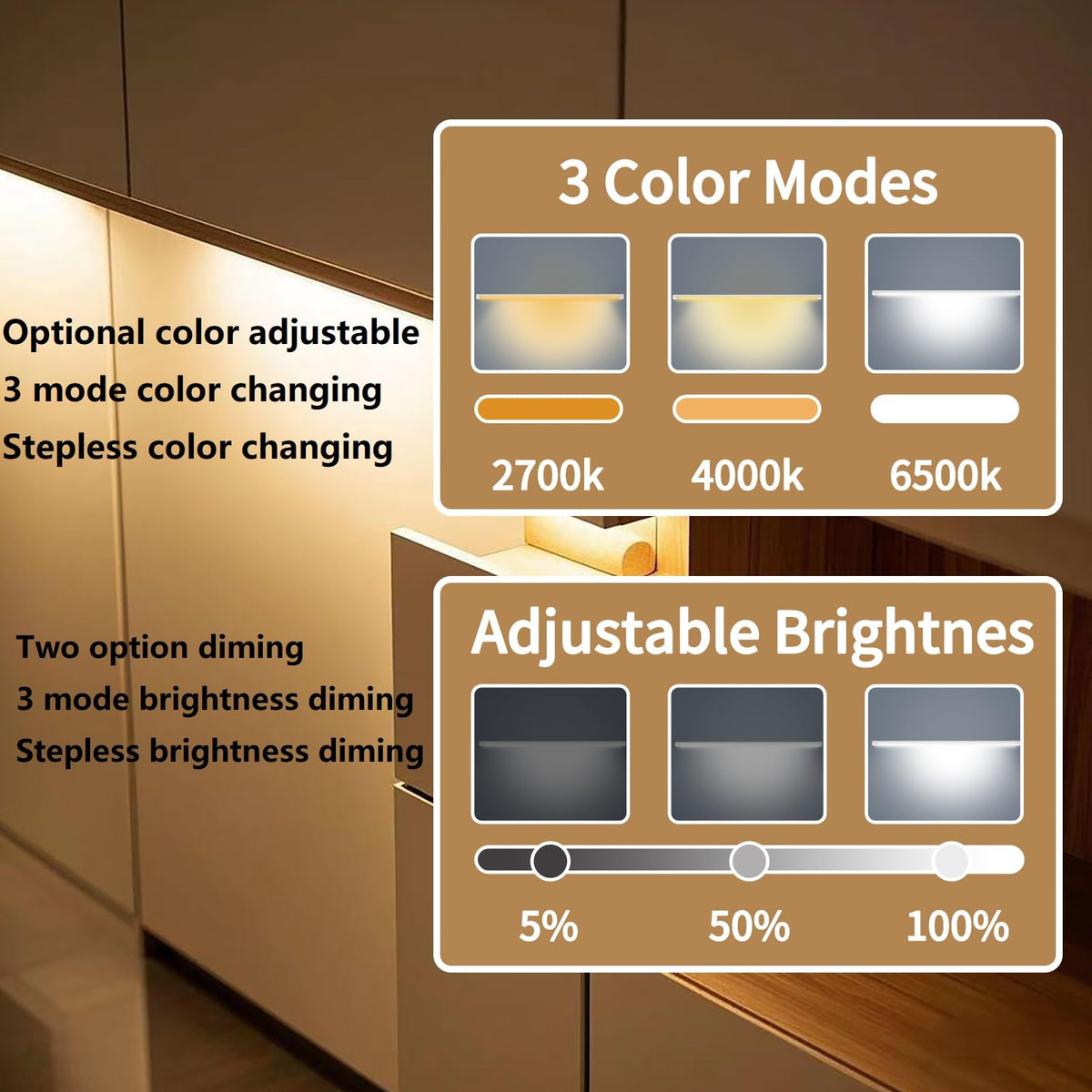 THLIFURE LED bar shows color temperature options for ambience.
