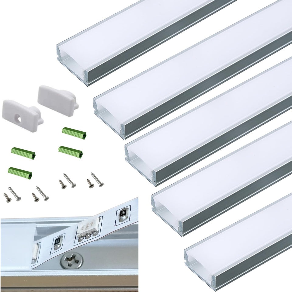 THMOETHER LED-strip U-channel diffuser showing flush under-cabinet lighting