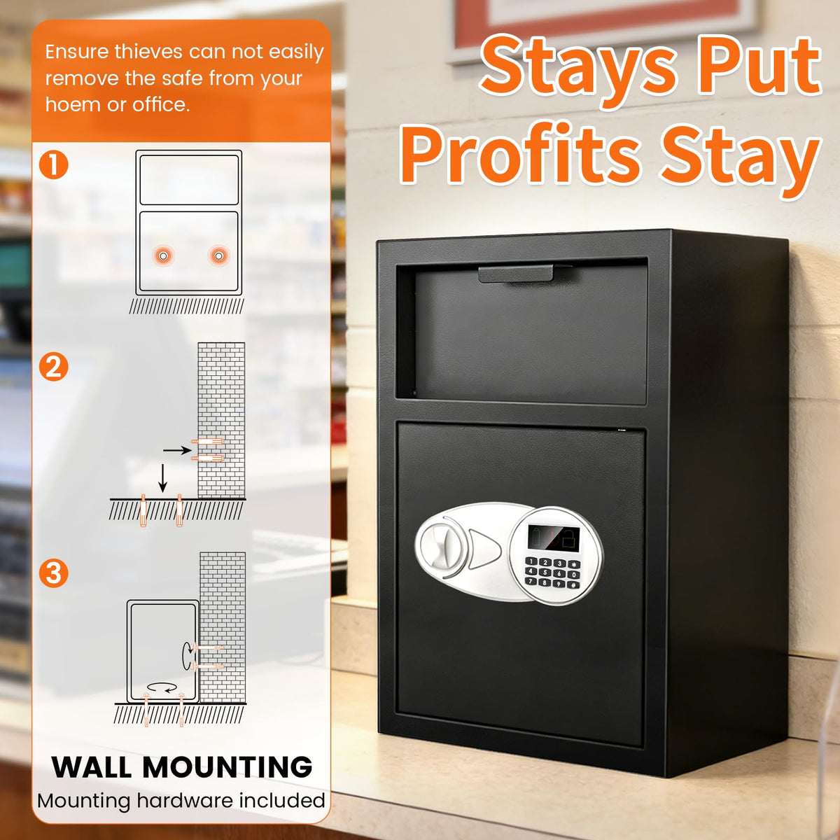 Thmosz depository safe floor or wall mounting kit enables secure installation