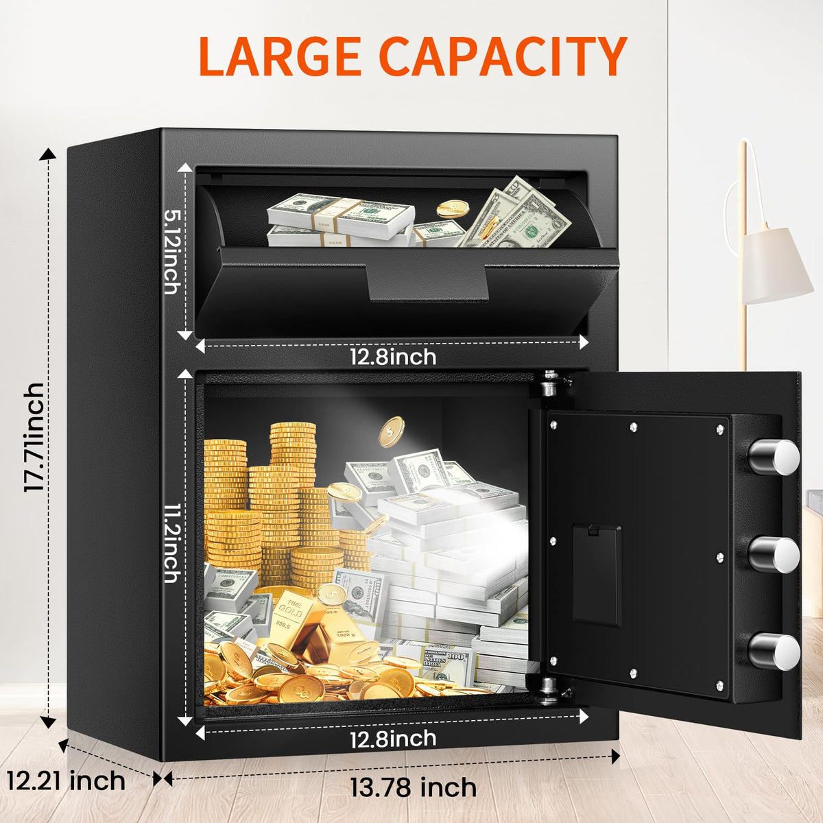 Thmosz depository safe LCD display improves visibility for nighttime access