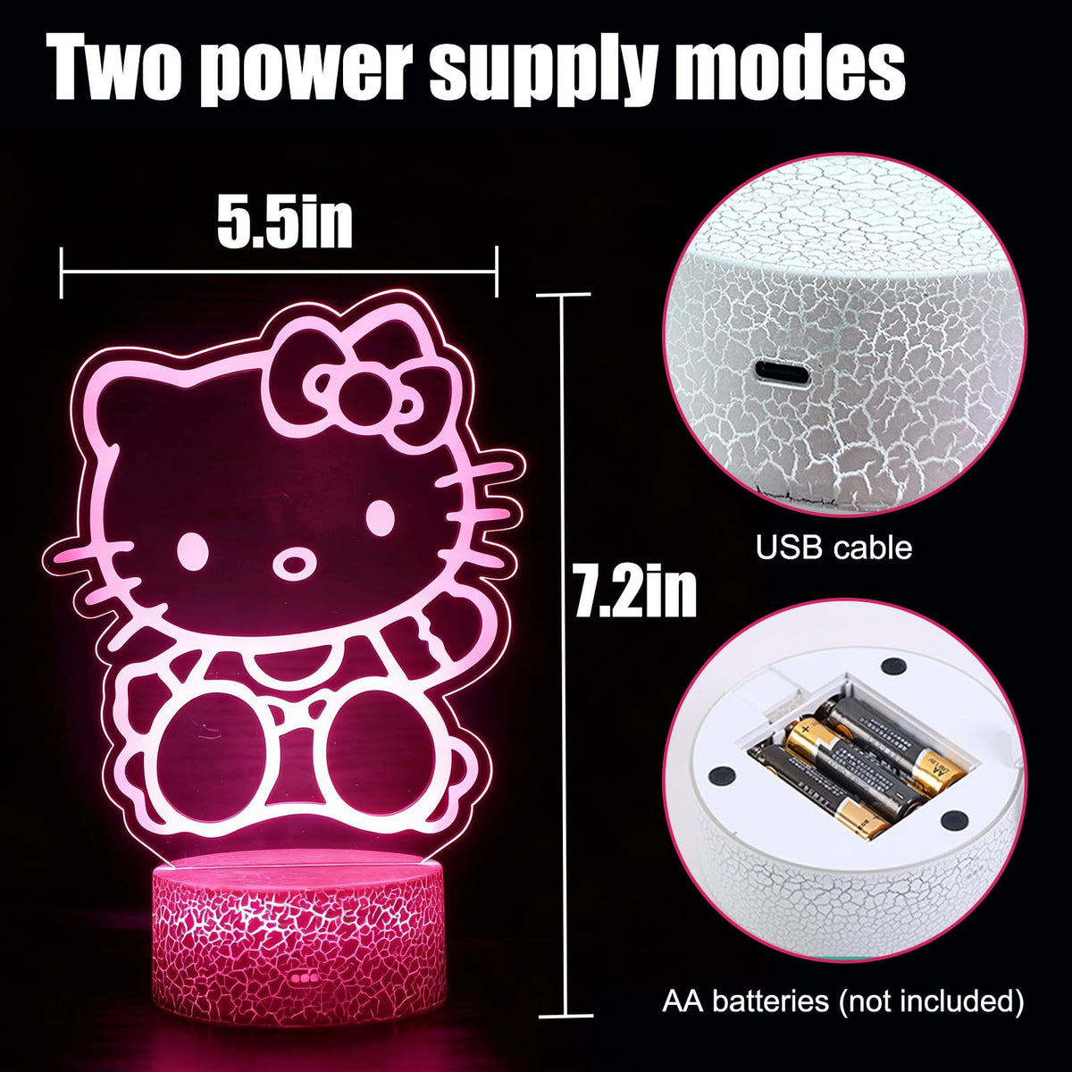 THOAML Cat Night Light powers via USB or batteries for flexible use.