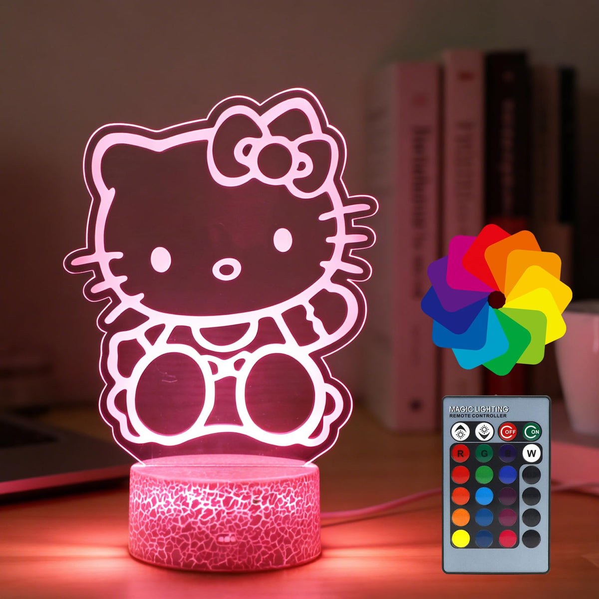 THOAML Cat Night Light shown with remote control for easy color and brightness adjustments.